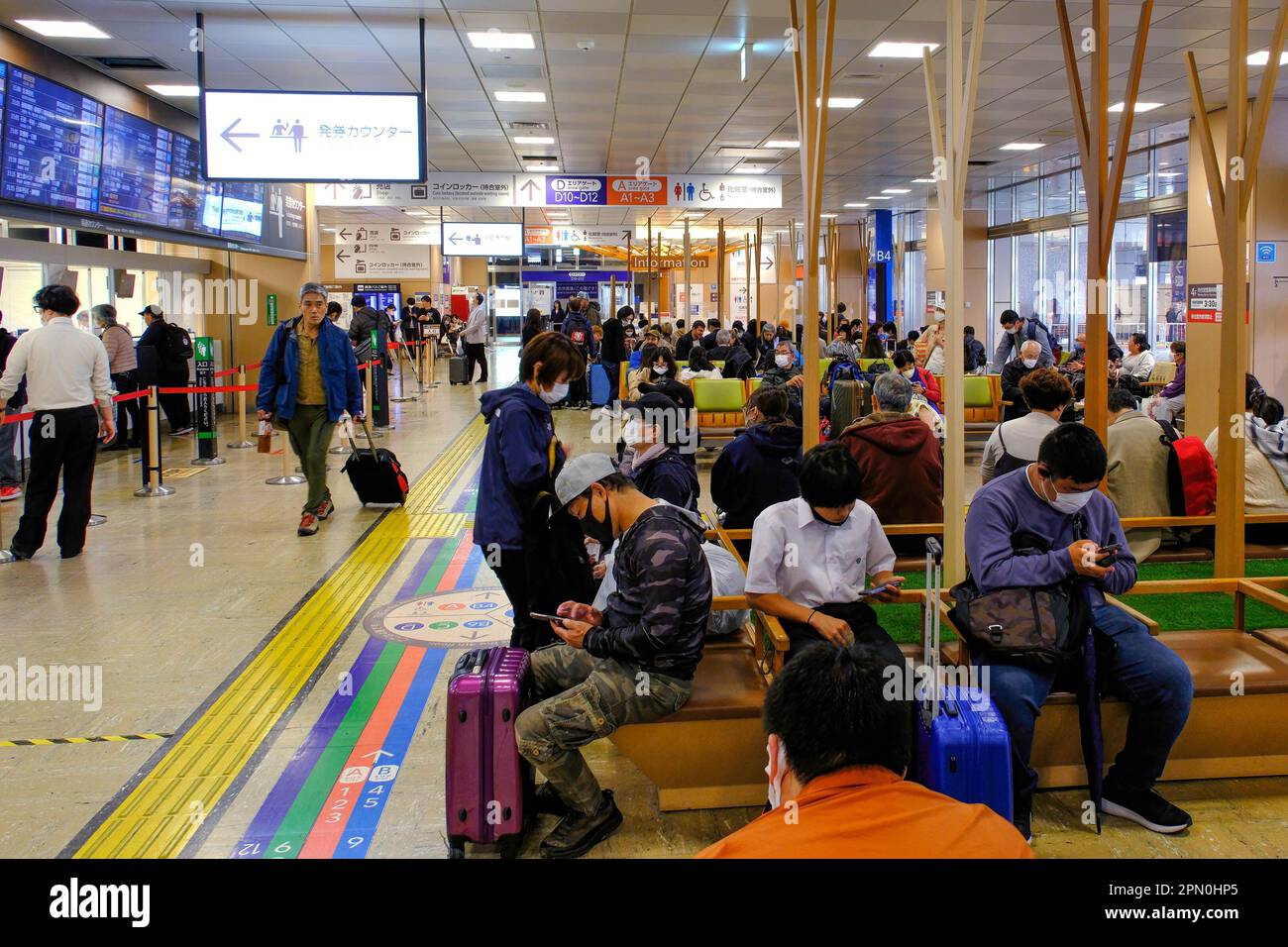 April 15, 2023, Tokyo, Japan People are seen waiting for highspeed and longdistance buses at