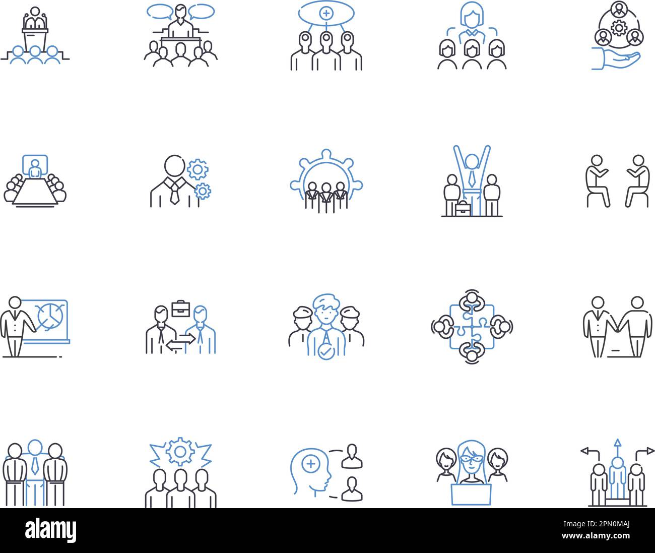 Group people outline icons collection. Group, People, Collective, Organization, Congregation, Community, Clique vector and illustration concept set Stock Vector