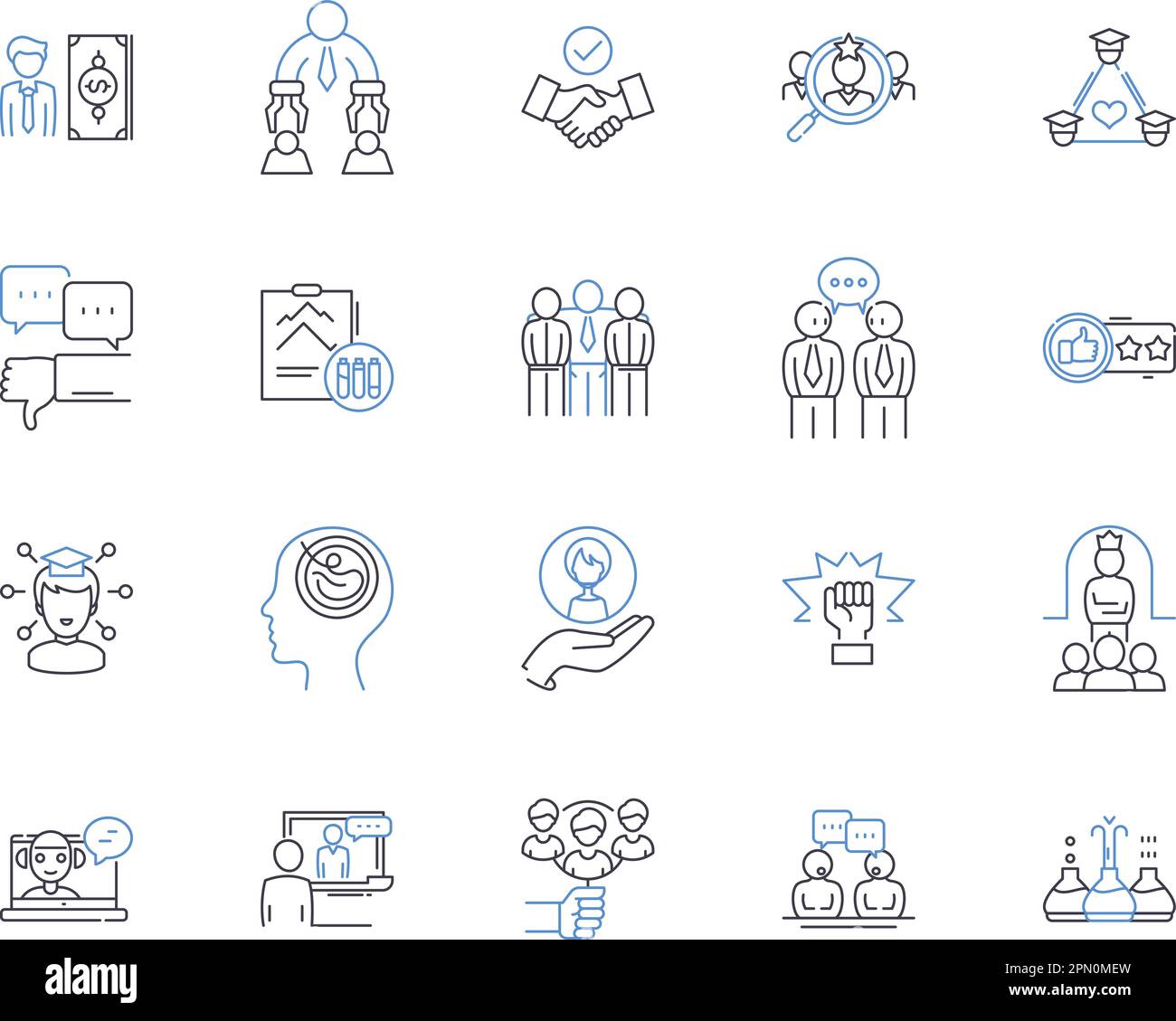 Startup education outline icons collection. Entrepreneurship, Incubation, Venture, Funding, Mentorship, Marketing, Networking vector and illustration Stock Vector
