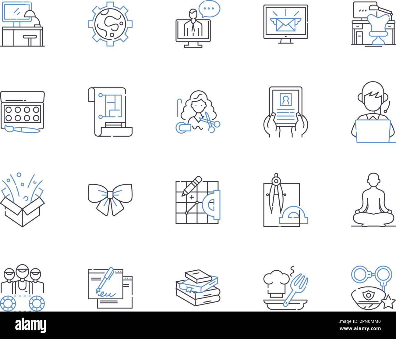 Freelance and work outline icons collection. Freelance, work, freelancer, job, remote, independent, self-employed vector and illustration concept set Stock Vector