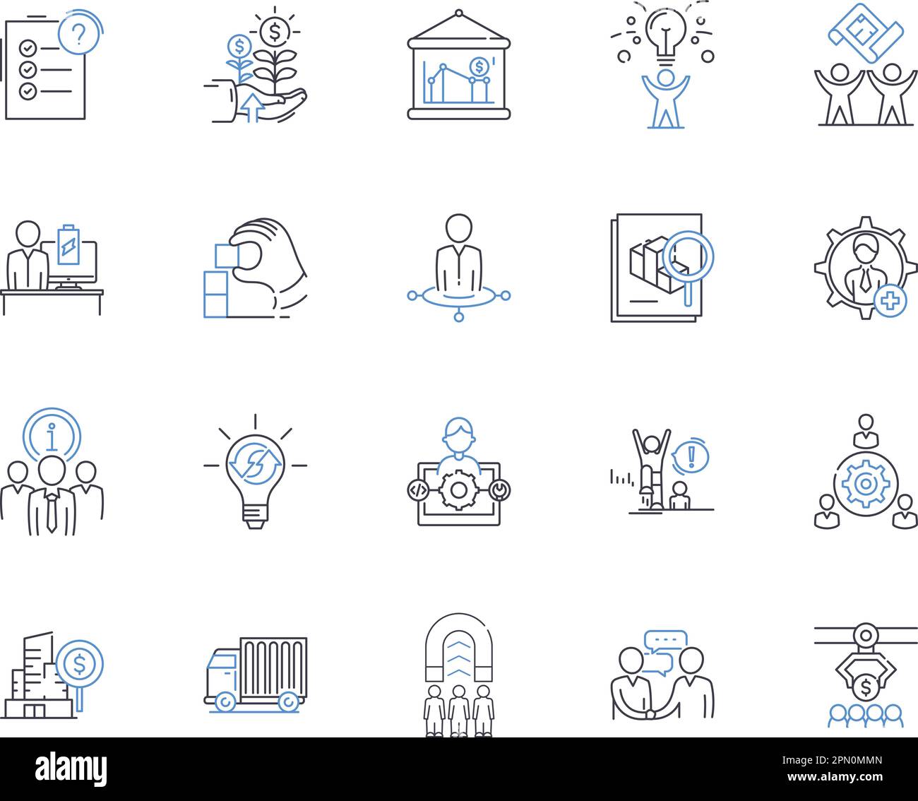 Production business outline icons collection. Manufacturing, Processing, Manufacture, Production, Fabrication, Assembling, Building vector and Stock Vector