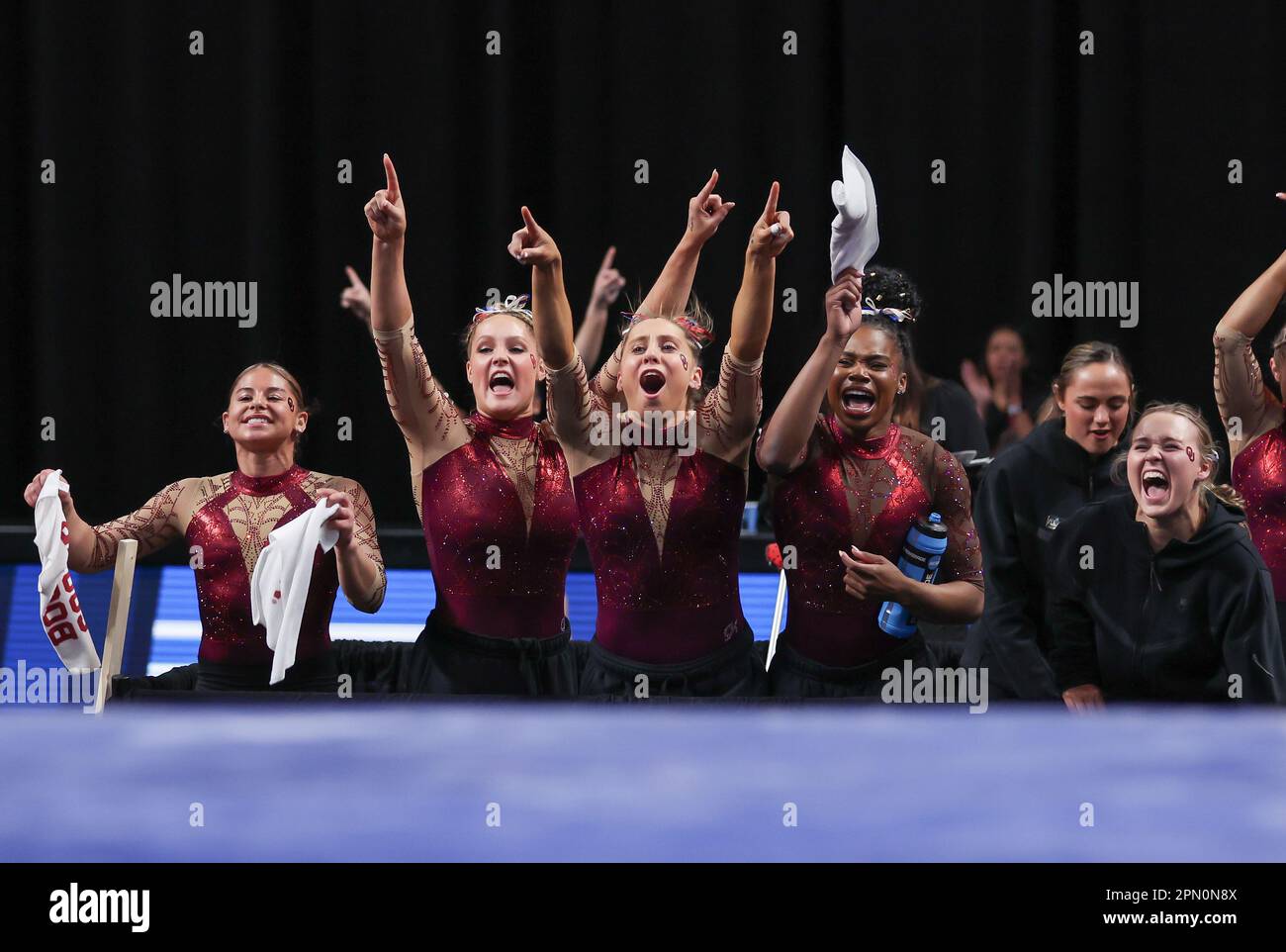 Fort Worth, TX, USA. 15th Apr, 2023. The Oklahoma gymnastics team