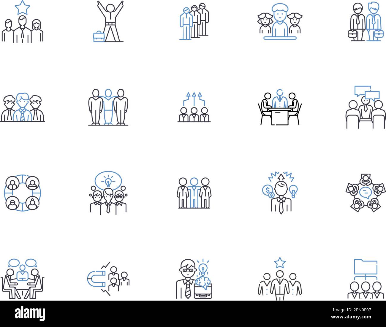 Group people outline icons collection. Group, People, Collective, Organization, Congregation, Community, Clique vector and illustration concept set Stock Vector