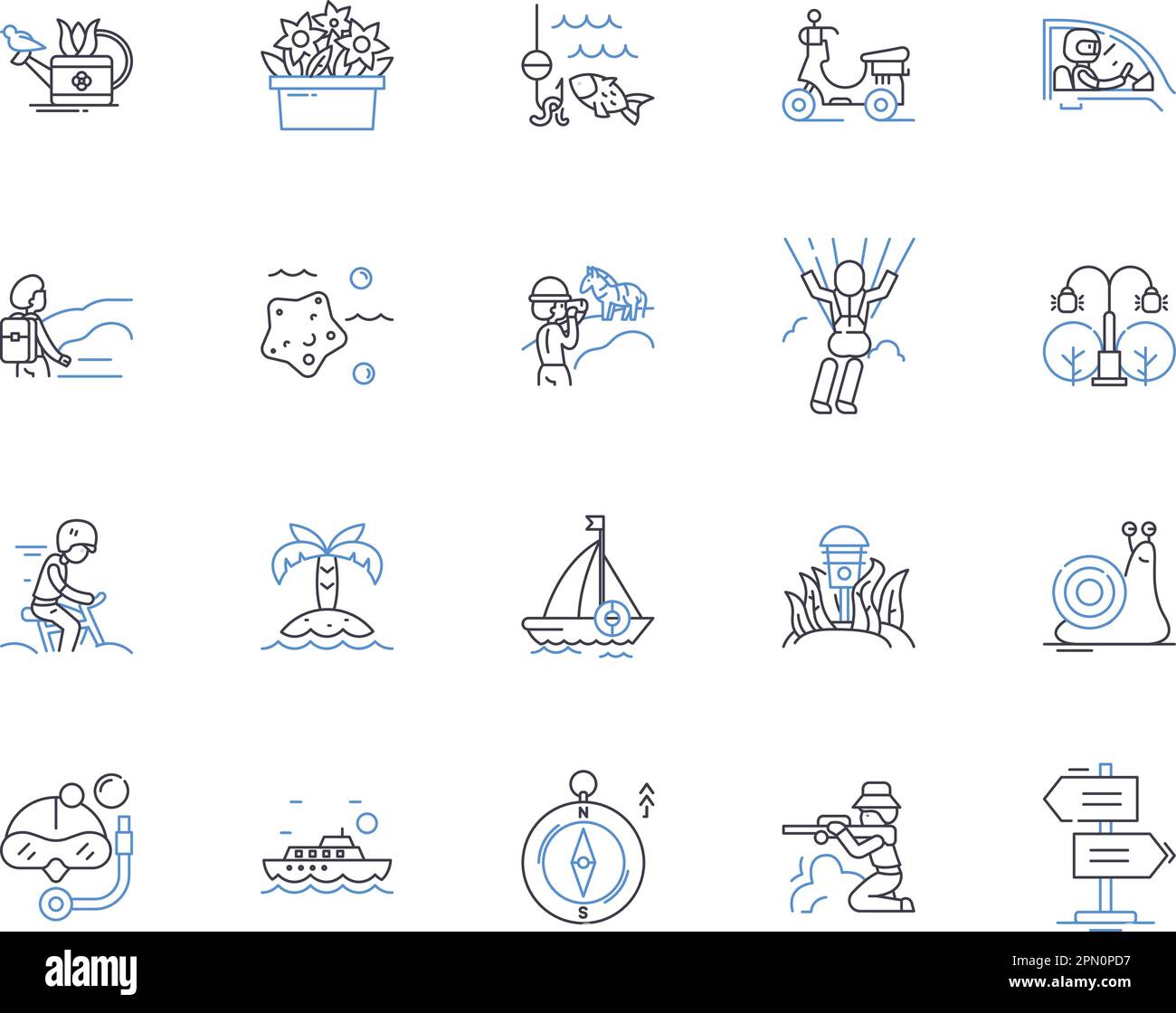 Summer holidays outline icons collection. Sun, Vacation, Heat, Enjoyment, Coconut, Swimming, Sea vector and illustration concept set. Picnic, Camping Stock Vector