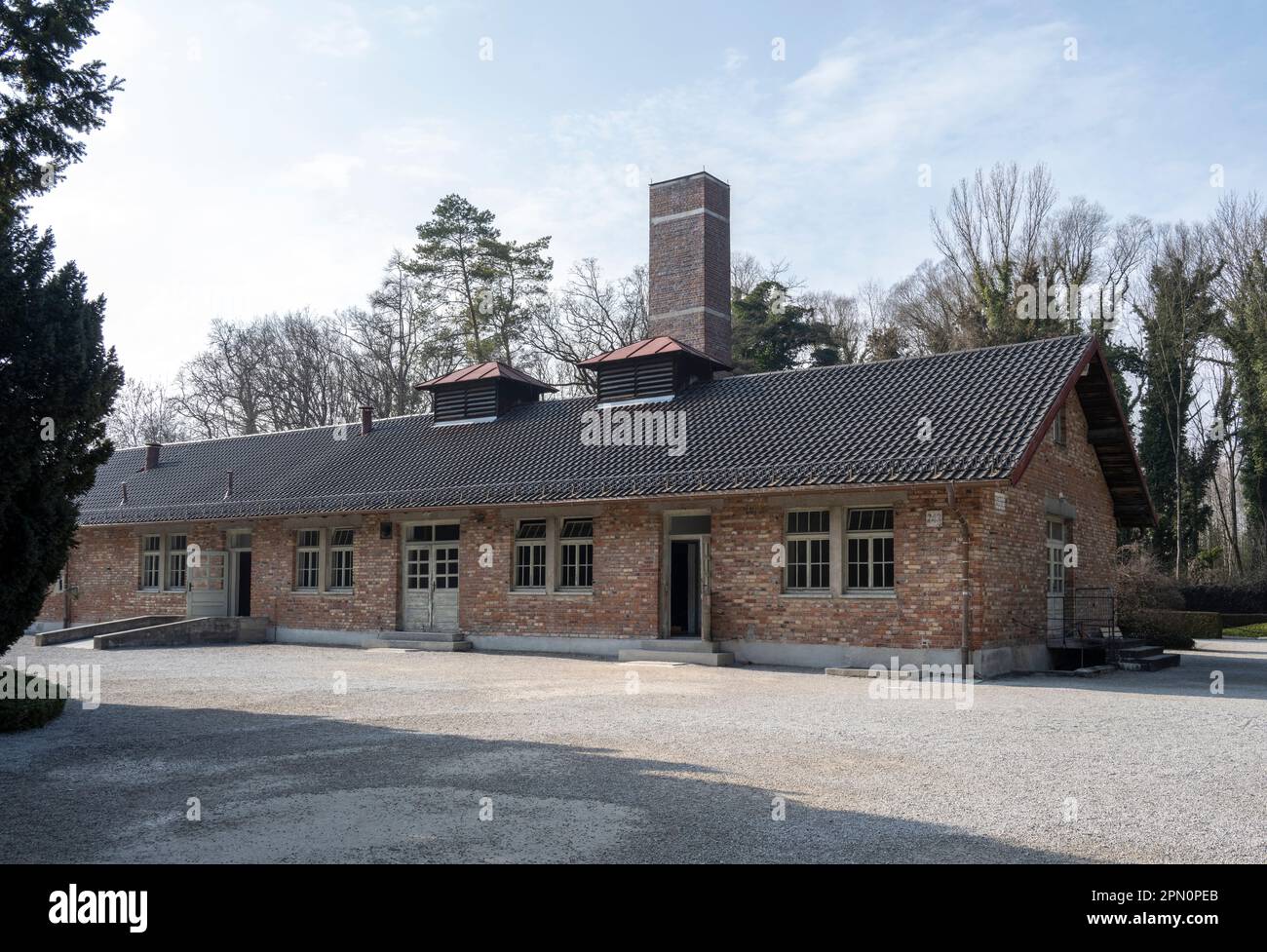 crematorium at Dachau Concentration Camp Stock Photo