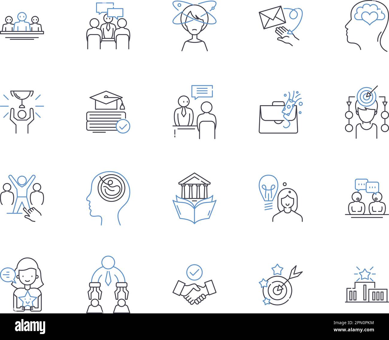 Coaching programs outline icons collection. Training, Teaching, Tutoring, Mentoring, Seminars, Courses, Programs vector and illustration concept set Stock Vector