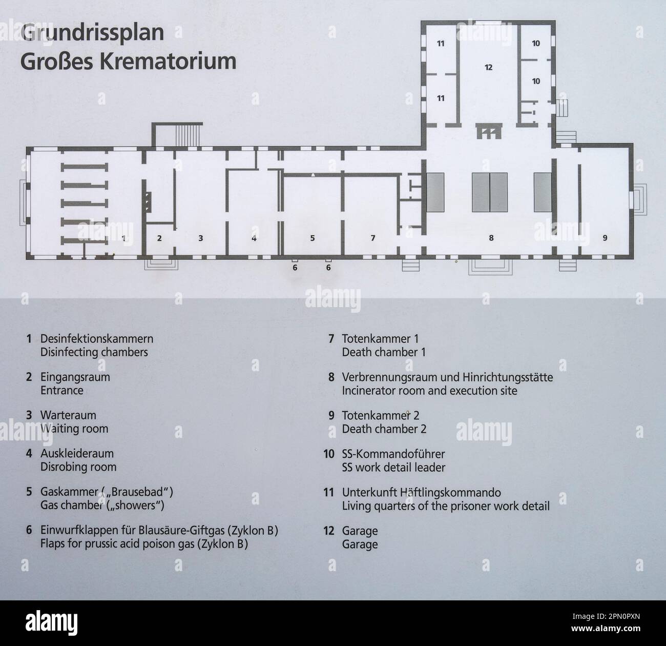 complete floor plan of the crematorium at Dachau Concentration Camp Stock Photo