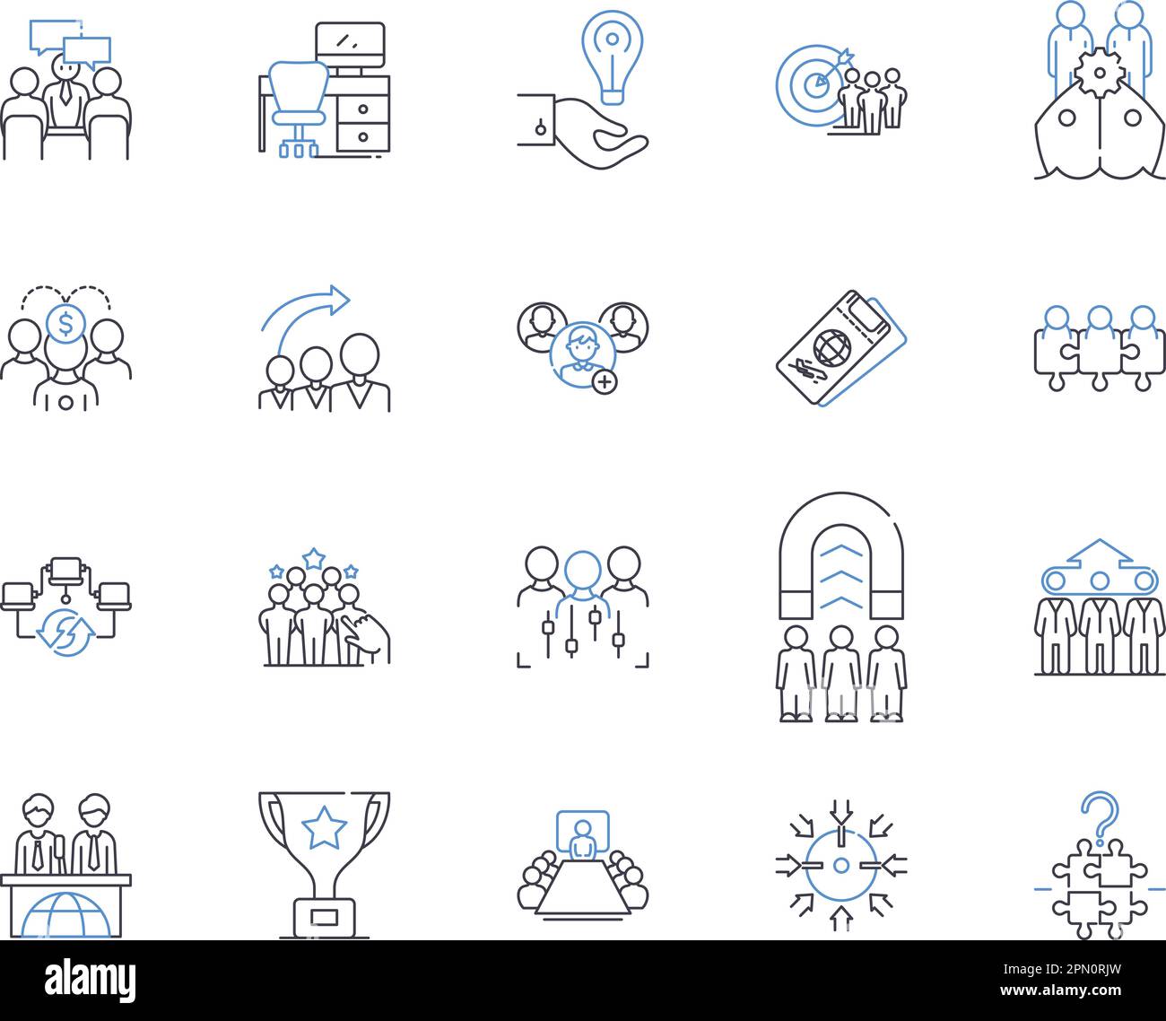 Meeting and collaboration outline icons collection. Coordinating, Collaborating, Connecting, Convening, Discussing, Networking, Assembling vector and Stock Vector