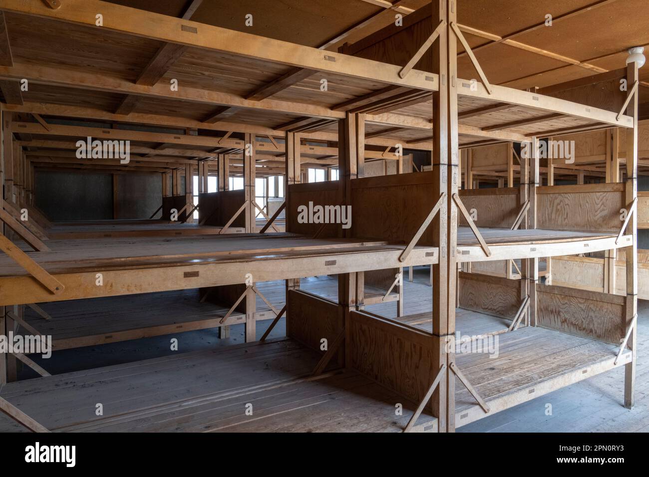 bunk beds used for sleeping inside the barracks after 1938 at the
