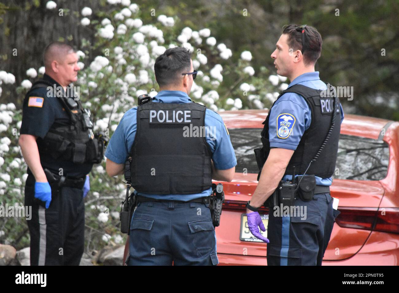 Franklin Lakes, United States. 15th Apr, 2023. Police officers on the