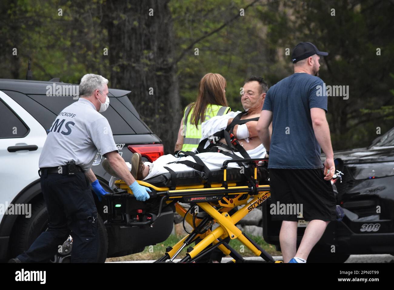 Franklin Lakes, United States. 15th Apr, 2023. Individual injured in