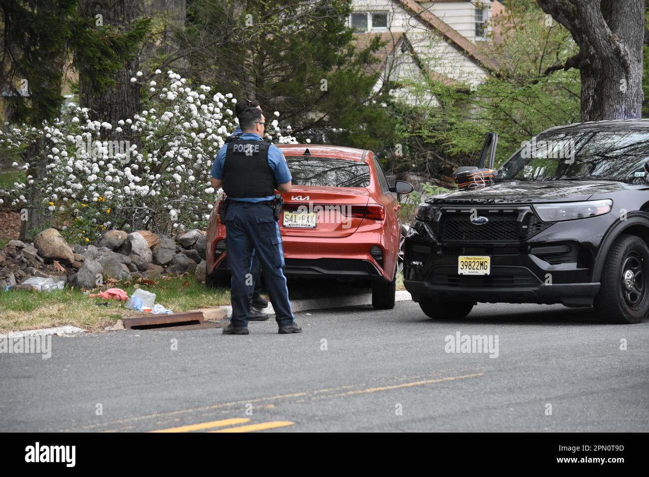 Franklin Lakes, United States. 15th Apr, 2023. Police officers on the