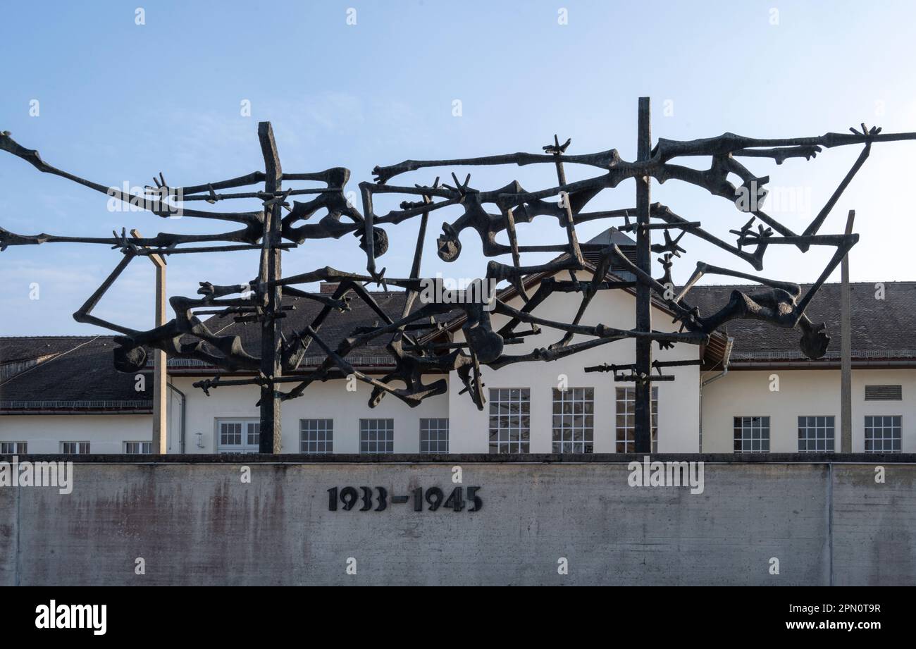 Memorial Sculpure at Dachau memorializing the Holocaust victims, done by the artist Nandor Glid who was a Holocaust survivor. Stock Photo