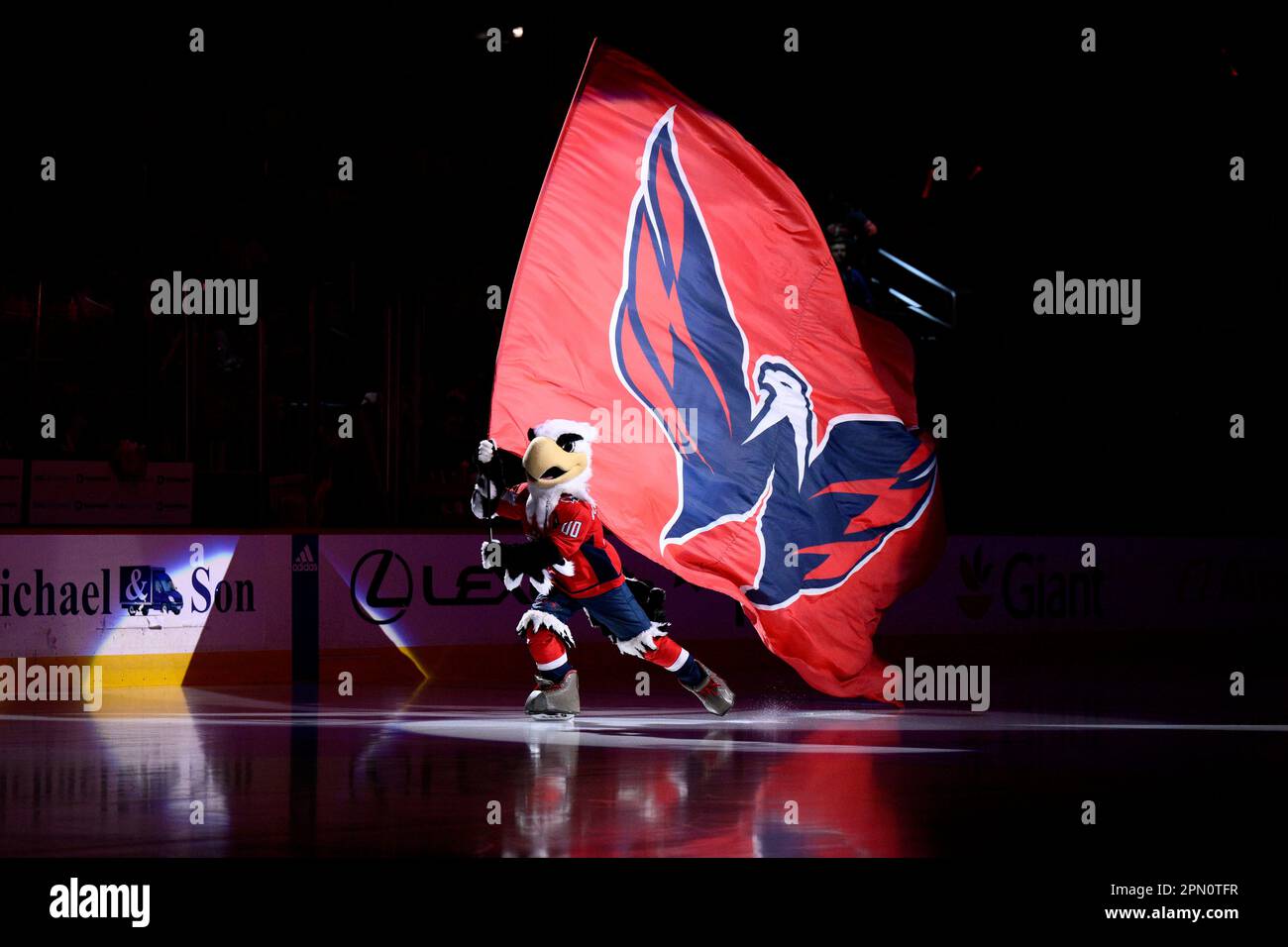 The Washington Capitals mascot Slapshot skates on the ice before an NHL  hockey game between the Capitals and the Philadelphia Flyers, Wednesday,  Nov. 23, 2022, in Washington. (AP Photo/Nick Wass Stock Photo 