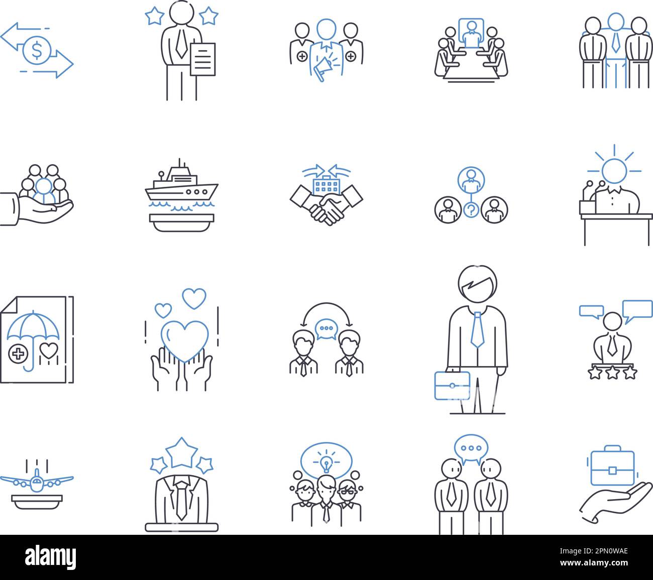 Administration and law outline icons collection. Administration, Law, Government, Politics, Judiciary, Regulations, Executives vector and illustration Stock Vector