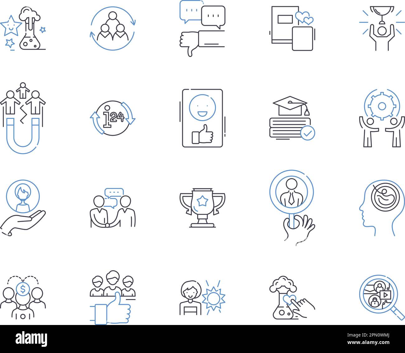Training and business outline icons collection. Training, Business, Coaching, Education, Development, Workshop, Learning vector and illustration Stock Vector