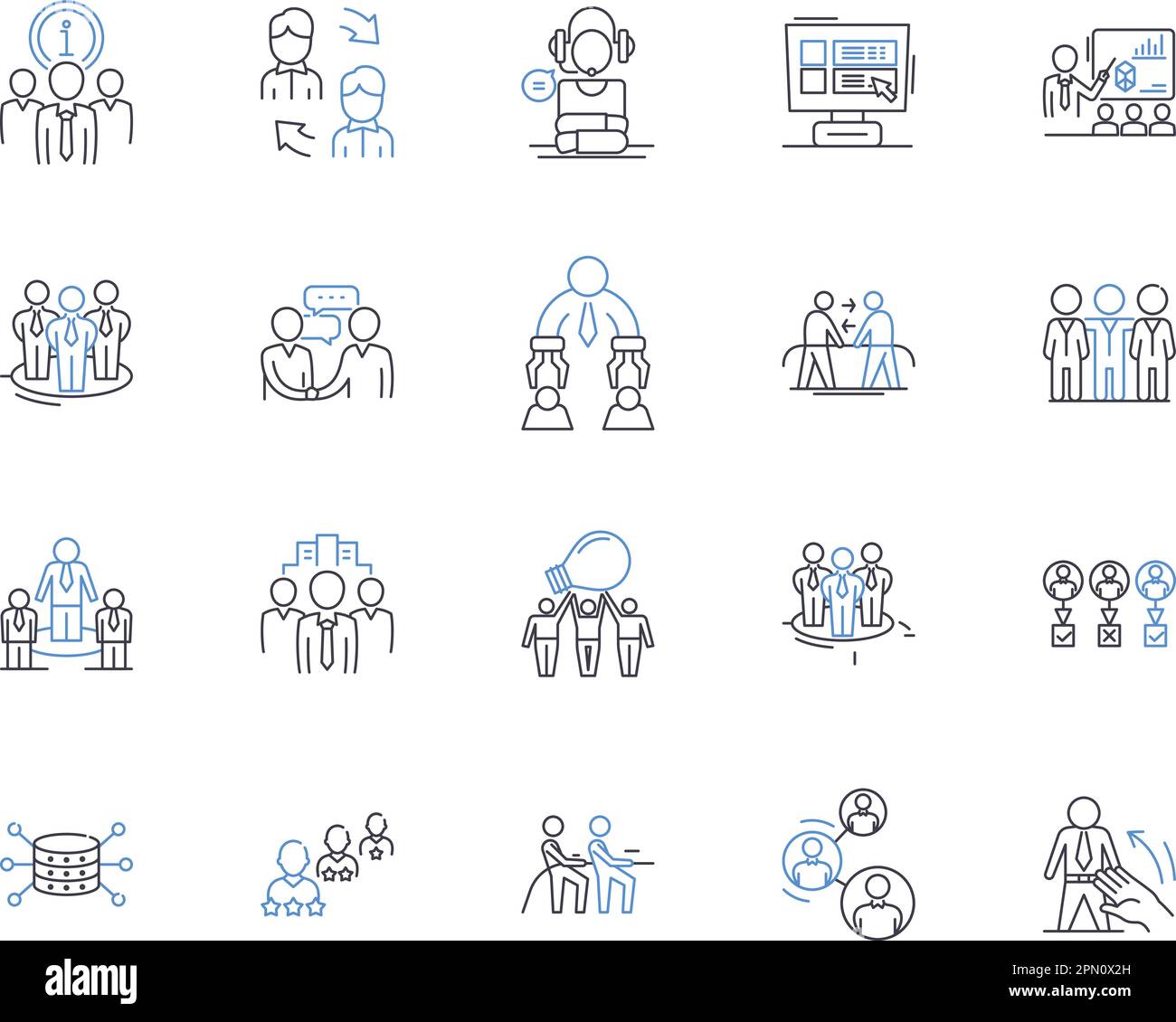 Collaborators outline icons collection. Partners, Teammates, Colleagues, Allies, Associates, Contributors, Aides vector and illustration concept set Stock Vector