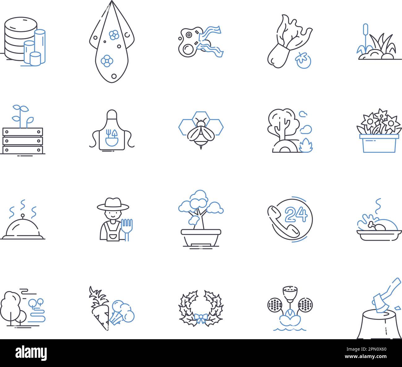 Farming factory outline icons collection. Farming, Factory, Agriculture, Crop, Cultivation, Grower, Harvester vector and illustration concept set Stock Vector