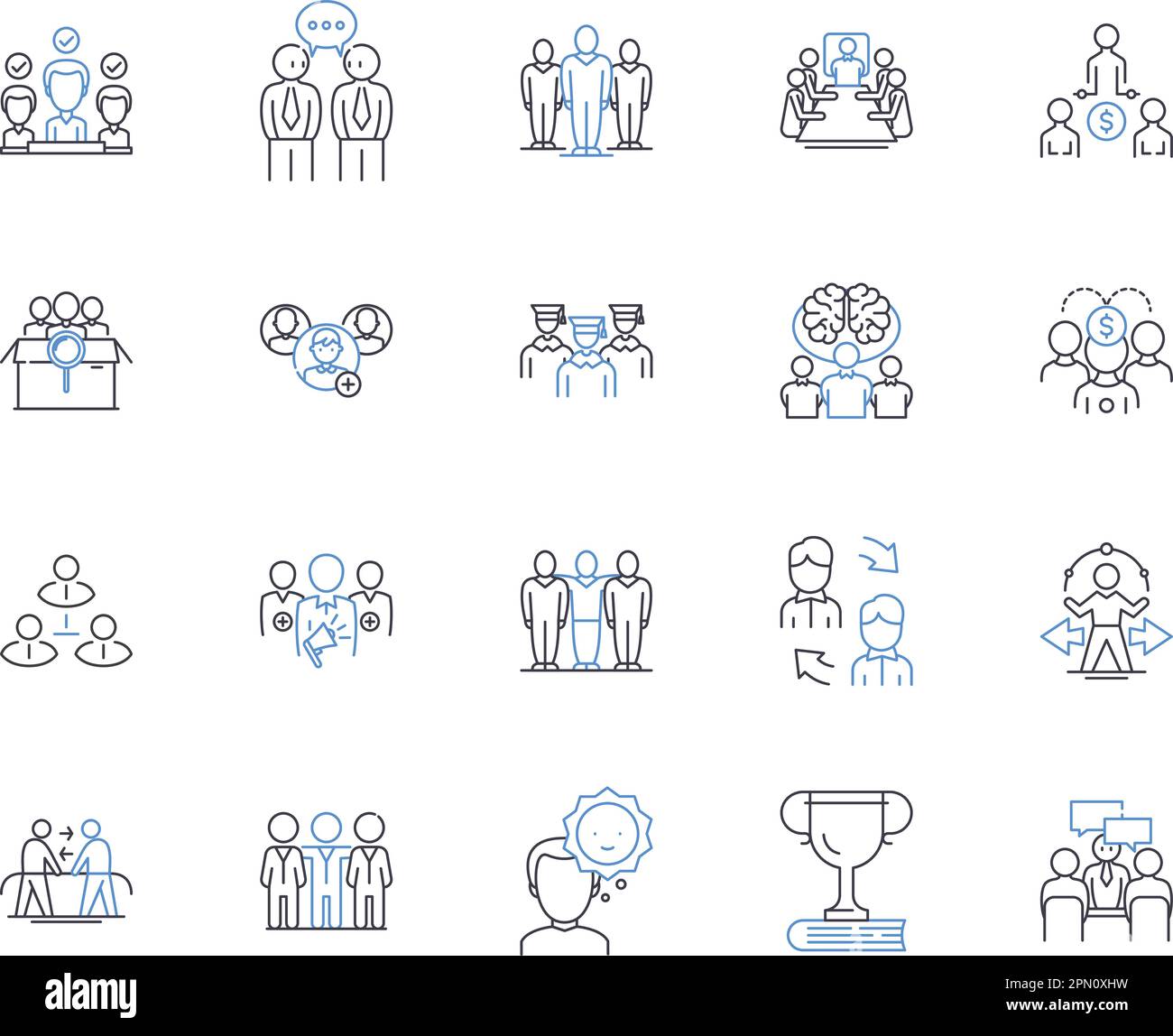 Coworkers outline icons collection. Colleagues, Collaborators, Teammates, Peers, Associates, Workmates, Comrades vector and illustration concept set Stock Vector