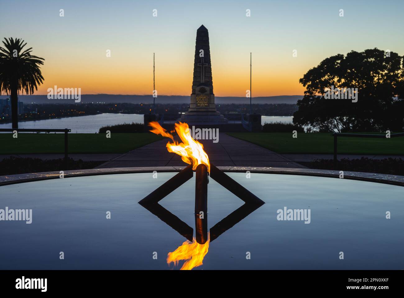Eternal flame with State War Memorial in perth Stock Photo