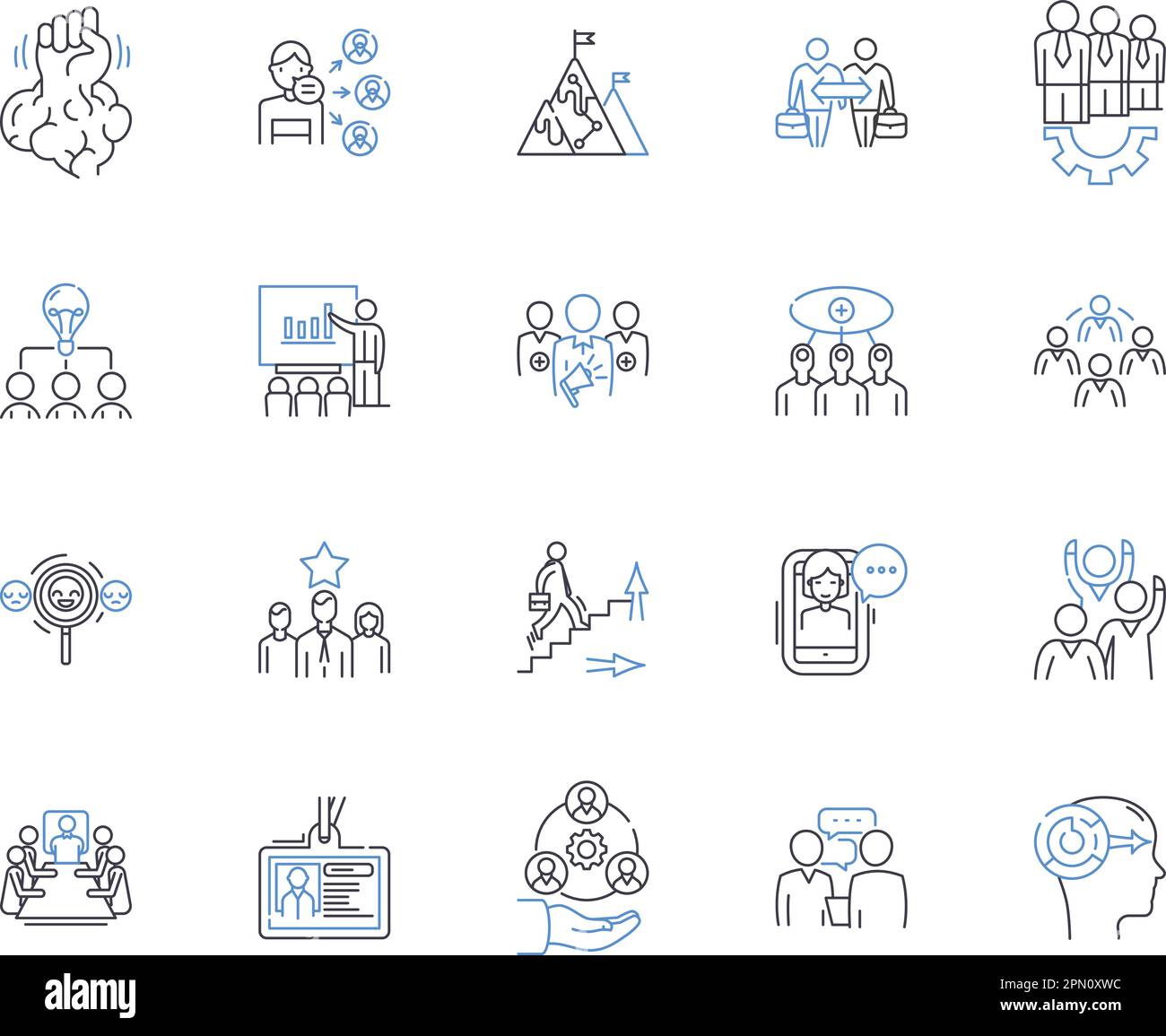 Team cooperation outline icons collection. Collaboration, Synergy, Unite, Together, Communicate, Cooperate, Network vector and illustration concept Stock Vector