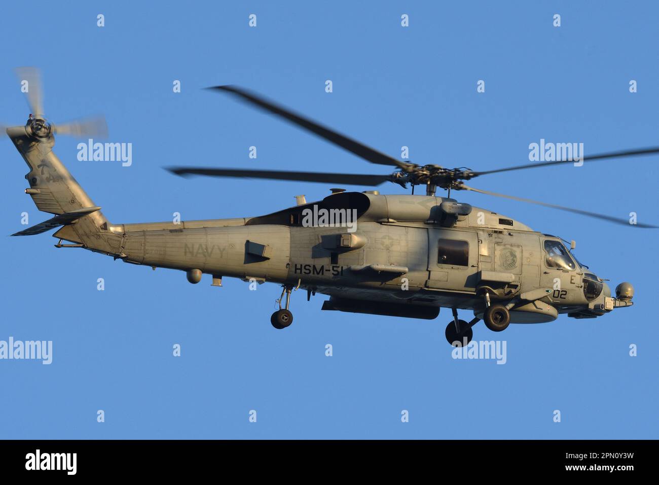 Kanagawa Prefecture, Japan - May 04, 2017: United States Navy Sikorsky MH-60R Seahawk utility maritime helicopter from HSM-51 Warlords. Stock Photo