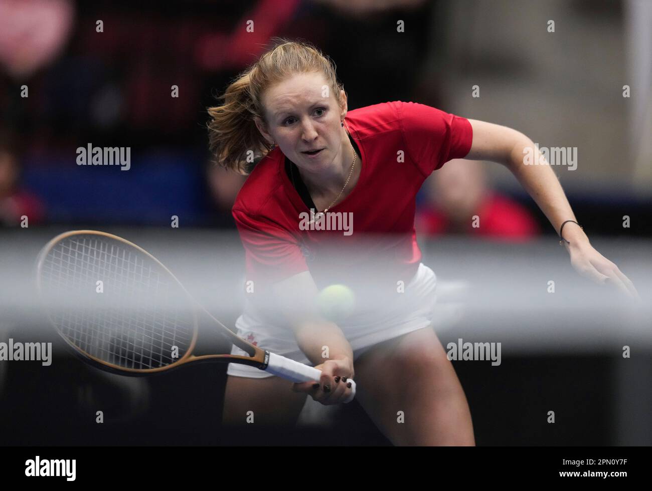Canada's Katherine Sebov returns to Belgium's Greet Minnen during a Billie  Jean King Cup tennis qualifier singles match Saturday, April 15, 2023, in  Vancouver, British Columbia. (Darryl Dyck/The Canadian Press via AP