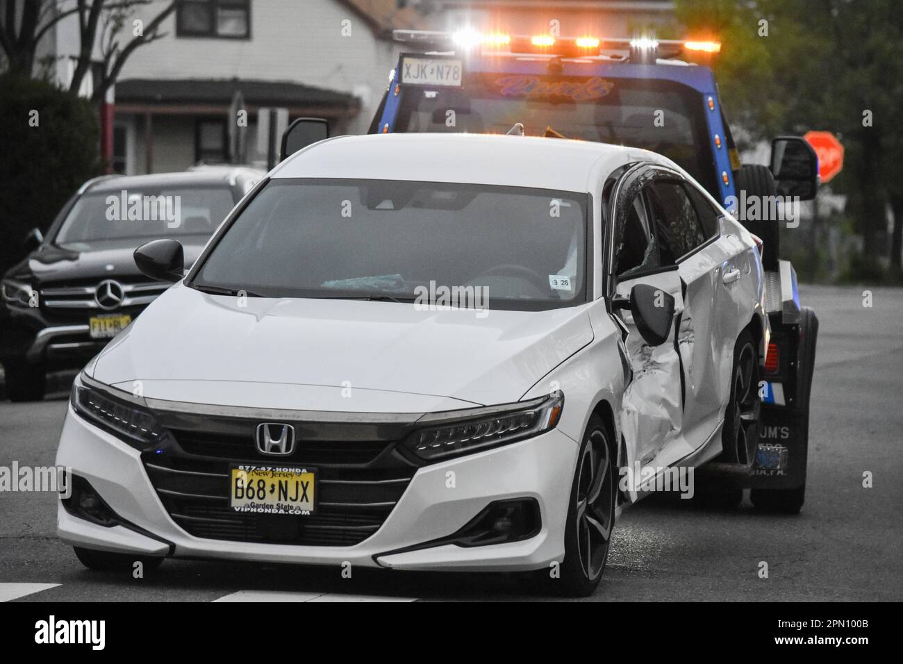 Garfield, United States. 15th Apr, 2023. Damaged vehicle transported by
