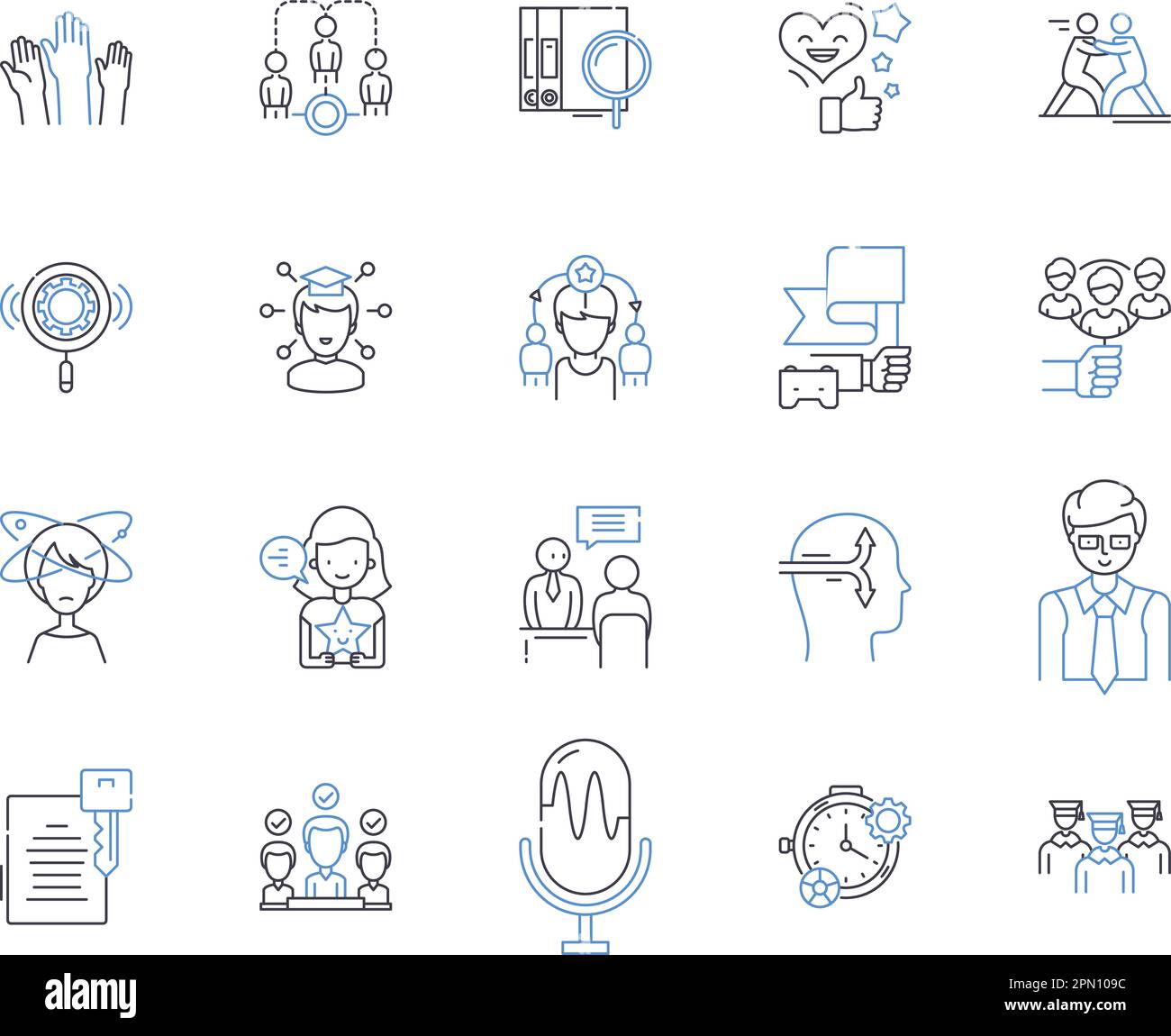 Training and business outline icons collection. Training, Business, Coaching, Education, Development, Workshop, Learning vector and illustration Stock Vector