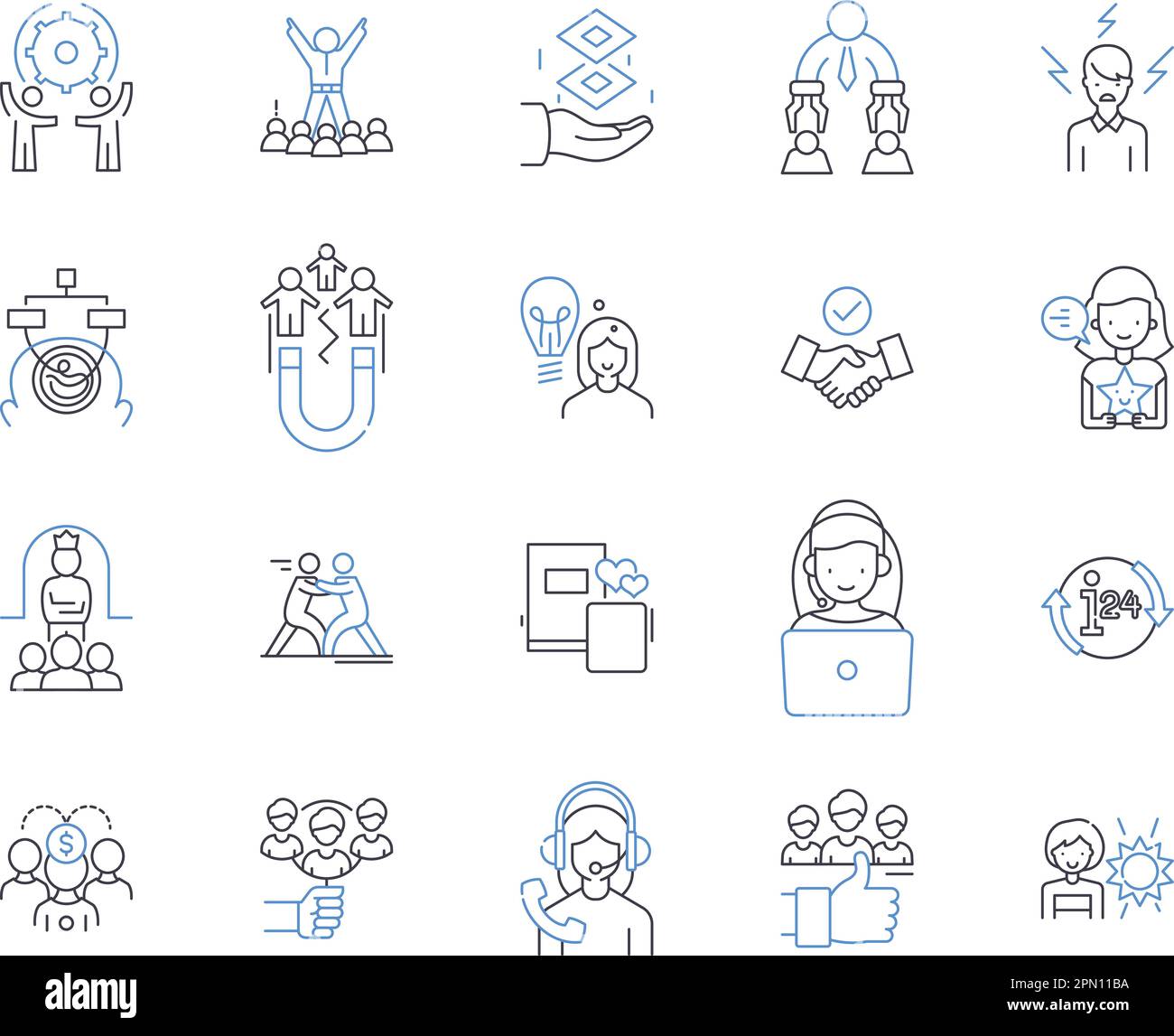 Coaching and business outline icons collection. Coaching, Business, Consulting, Training, Mentorship, Leadership, Strategy vector and illustration Stock Vector