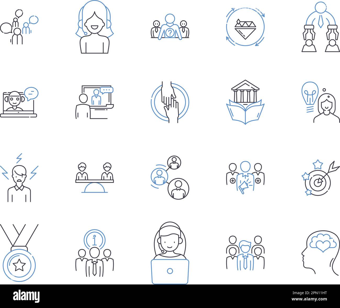 Training and business outline icons collection. Training, Business, Coaching, Education, Development, Workshop, Learning vector and illustration Stock Vector