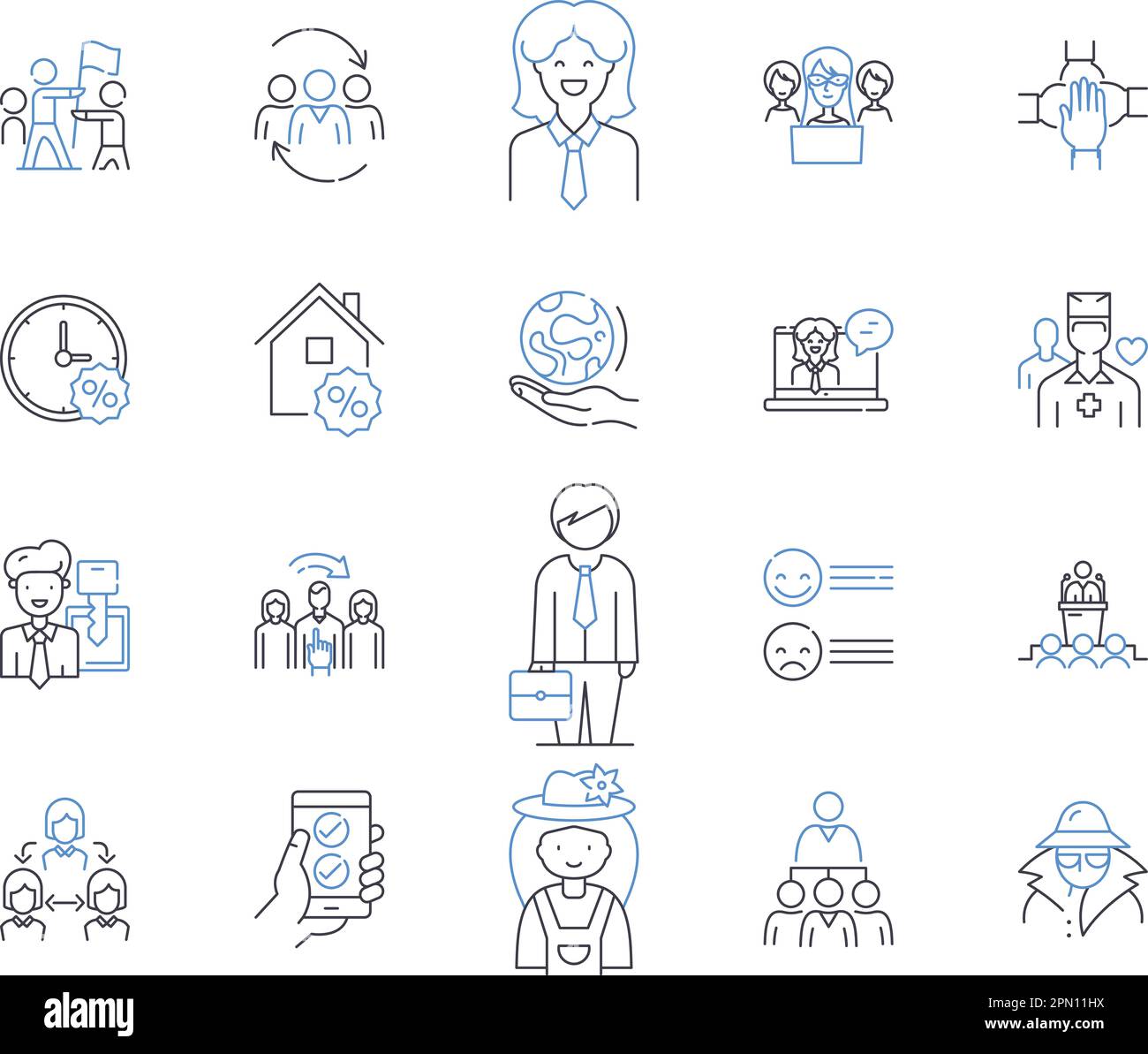 Work space outline icons collection. Office, Area, Desk, Environment