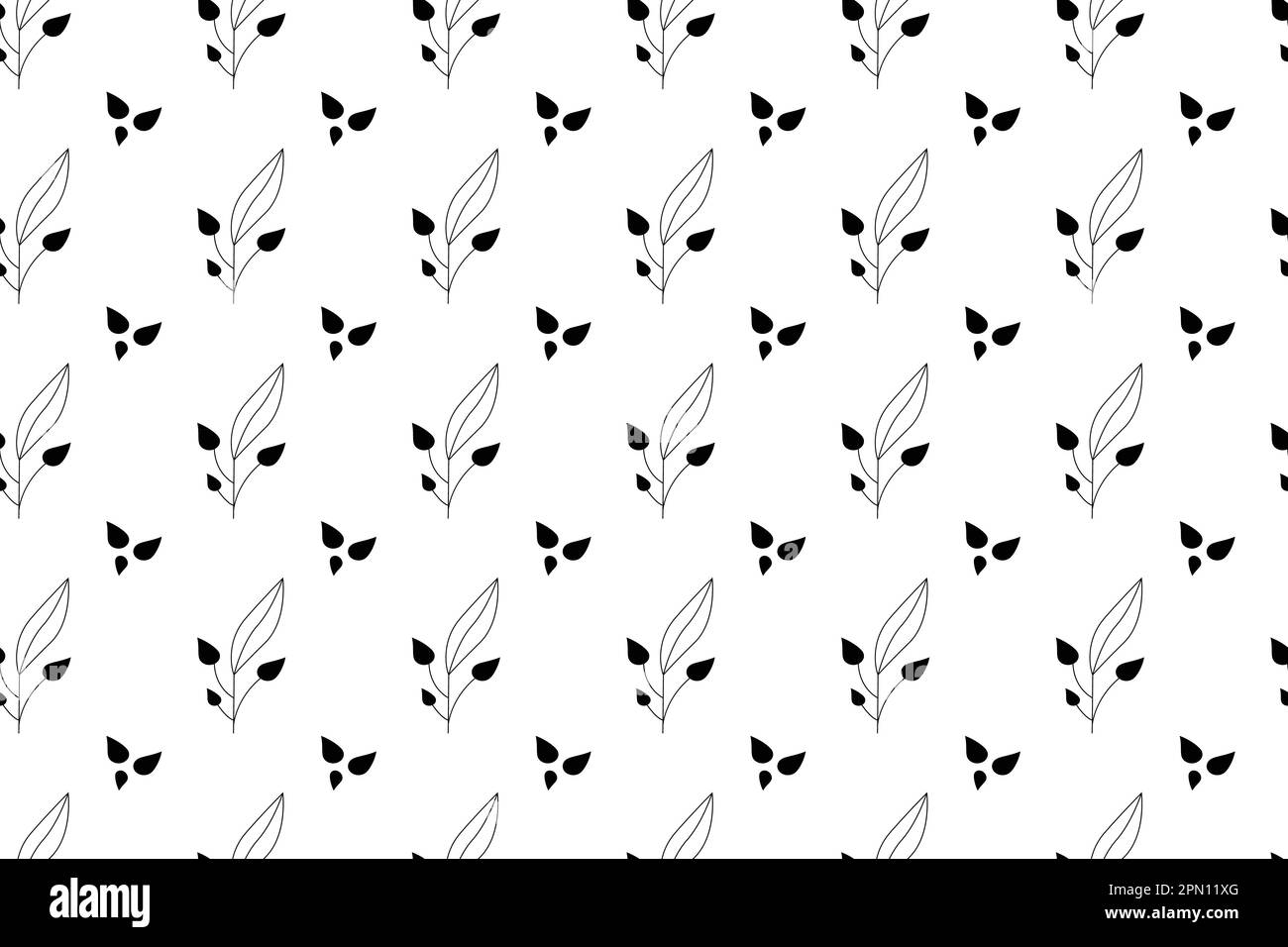 Vector hand drawn seamless pattern with flower and leaves. Abstract ...