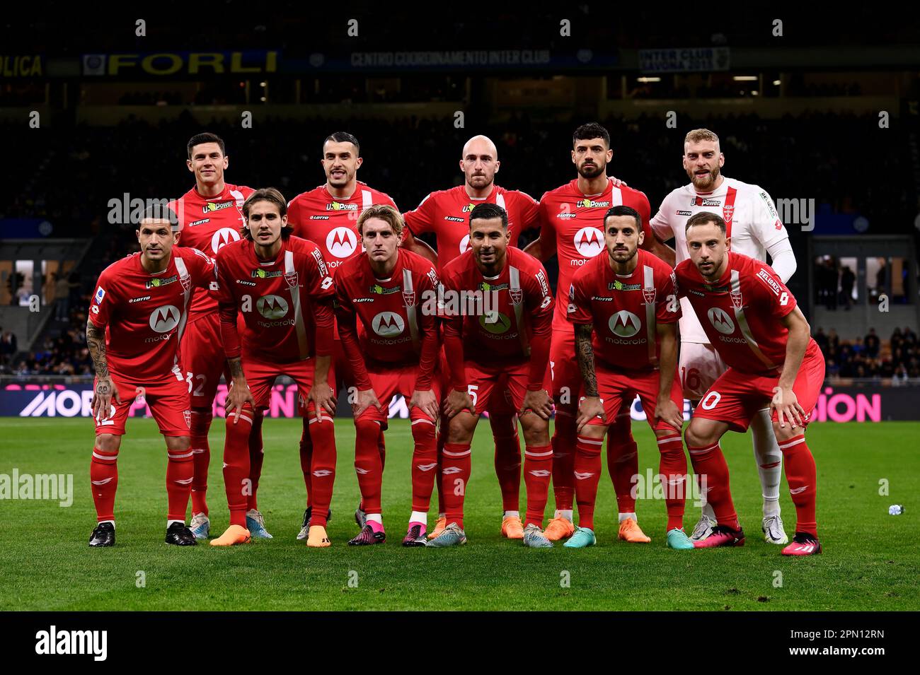 Milan, Italy. 16 April 2023. Players of AC Monza pose for a team photo prior to the Serie A
