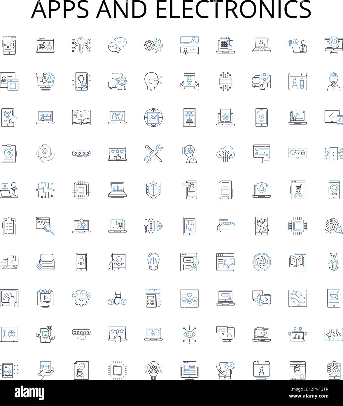 Apps and electronics outline icons collection. Apps, Electronics, Smartphones, Tablets, Wearables, Gadgets, Screens vector illustration set. Computers Stock Vector