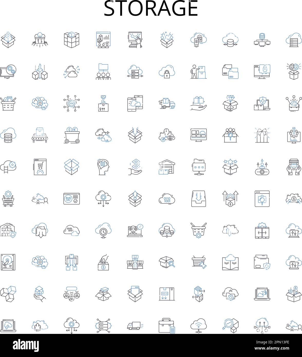 Storage outline icons collection. Storage, Space, Container, Rack