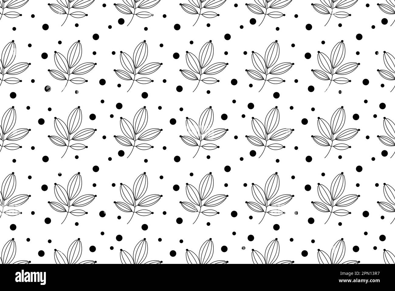 Seamless pattern of black and white herb. Monochrome leaves pattern. Design for greeting card, mother's day, wedding, birthday, textile, web, wallpaper, wrapping, print, holiday. Vector illustration. Stock Vector