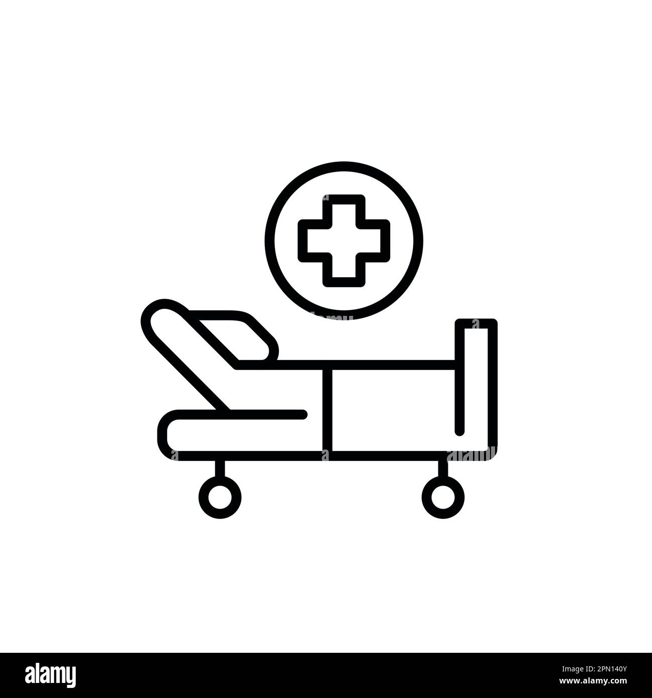 Hospital bed and cross. Medical treatment with inpatient services