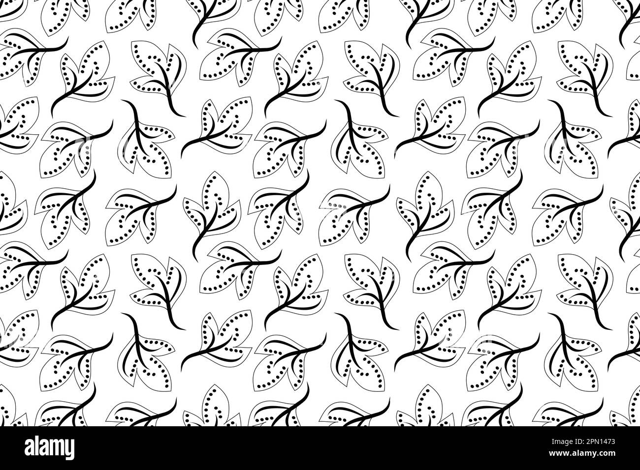 Abstract leaves silhouettes seamless pattern. Hand drawn black leaf ...