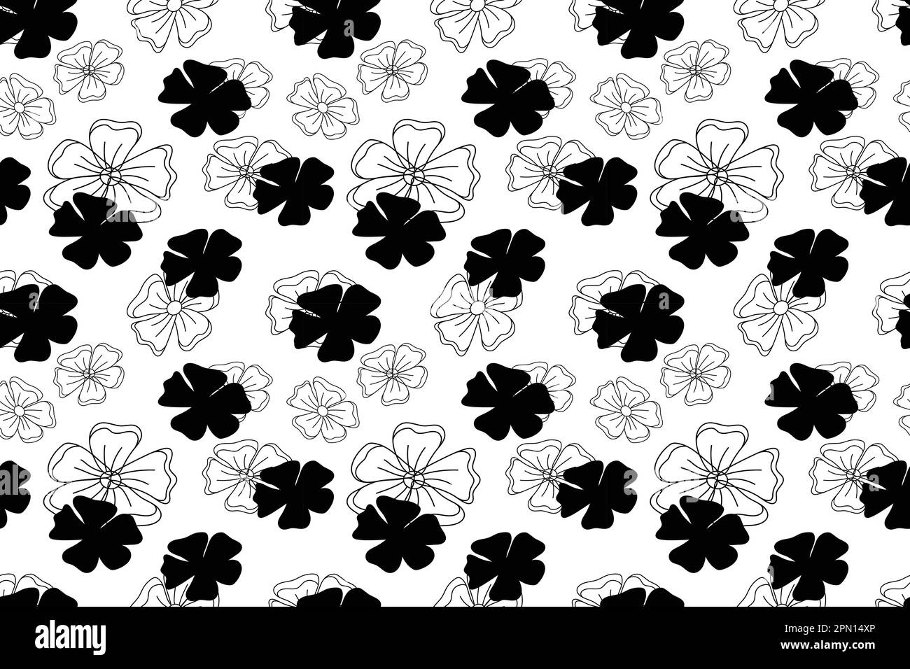 Vintage floral pattern. White and black line art leaves. Floral seamless background. An elegant template for fashionable fabric prints. Vector illustration Stock Vector