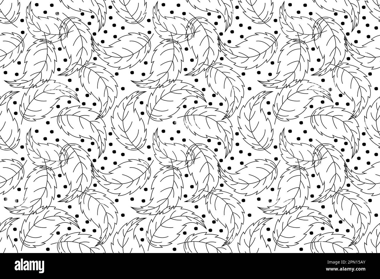 Vector decorative ethnic leaves background. Retro flowers endless repeat pattern. Ethnic monochrome binary doodle texture. Curved doodling black and white background. Vector illustration  Stock Vector