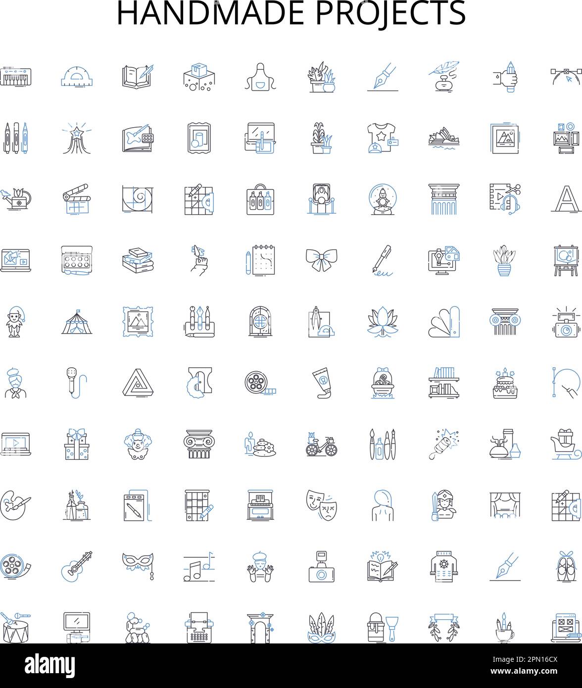 Handmade projects outline icons collection. handmade, project, DIY