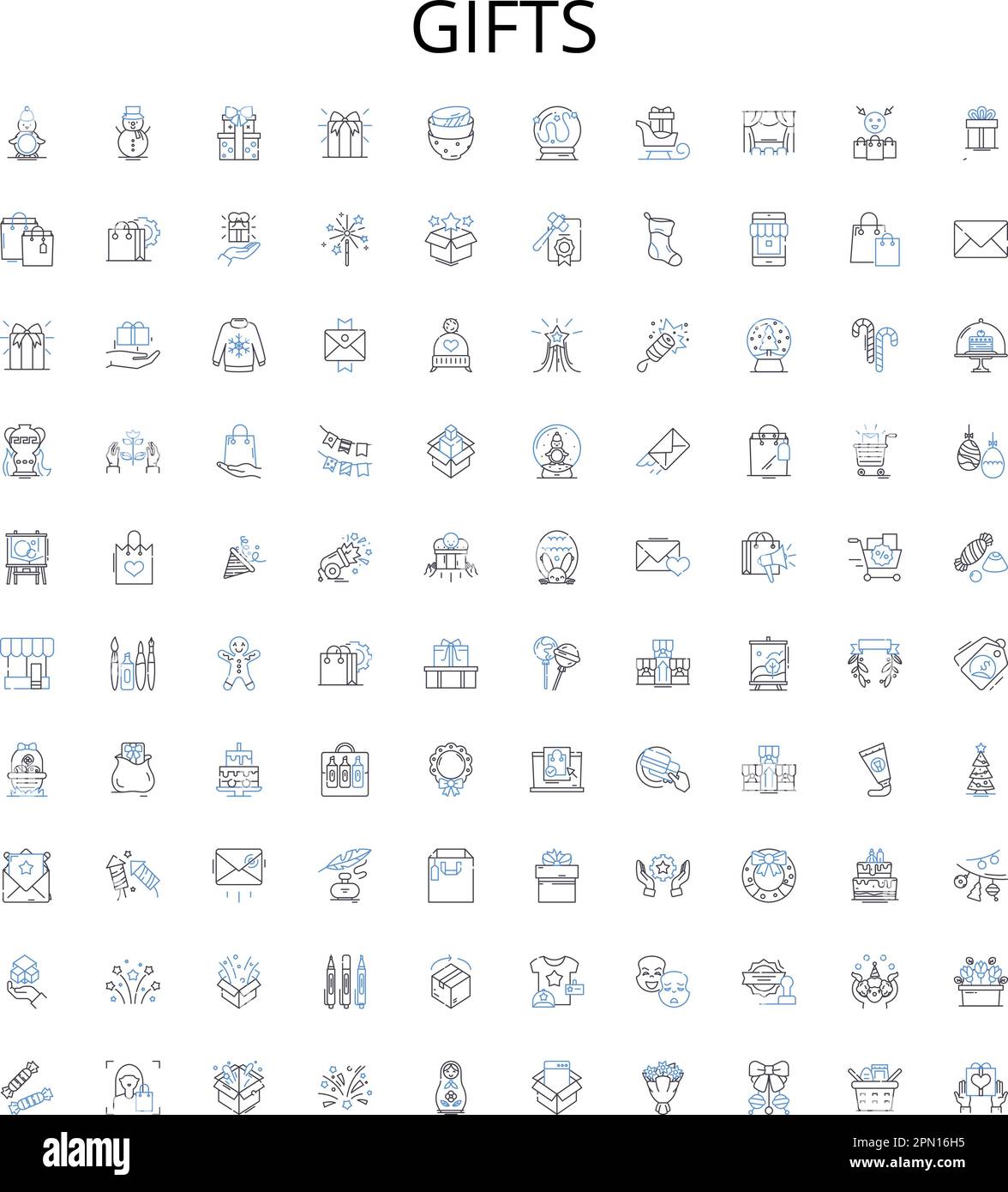 Gifts outline icons collection. Present, Birthday, Souvenir, Keepsake