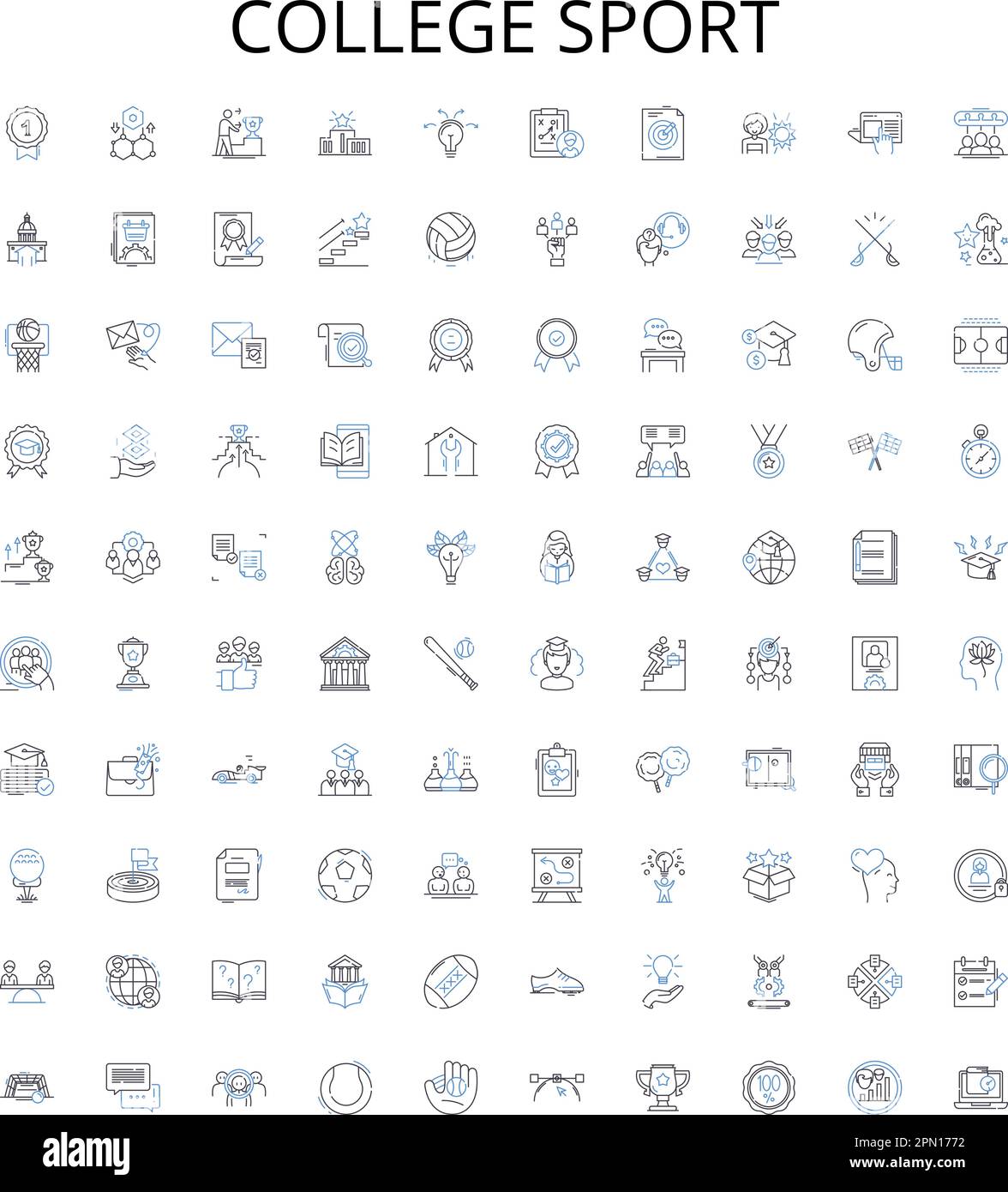 College sport outline icons collection. Athletics, Football, Basketball