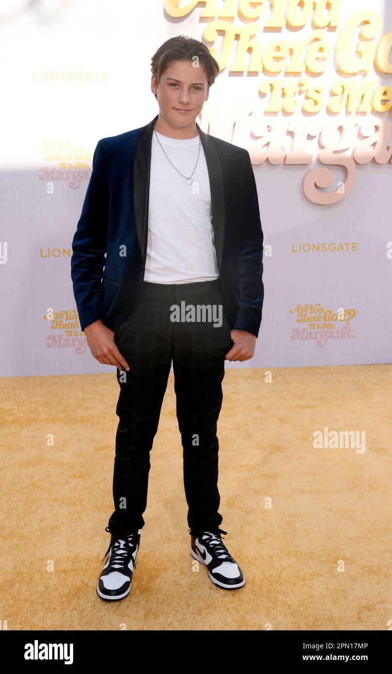 Zack Brooks poses at the premiere of the film "Are You There God? It's Me, Margaret," Saturday, April 15, 2023, at the Westwood Regency Village Theatre in Los Angeles. (AP Photo/Chris Pizzello) Stock Photo