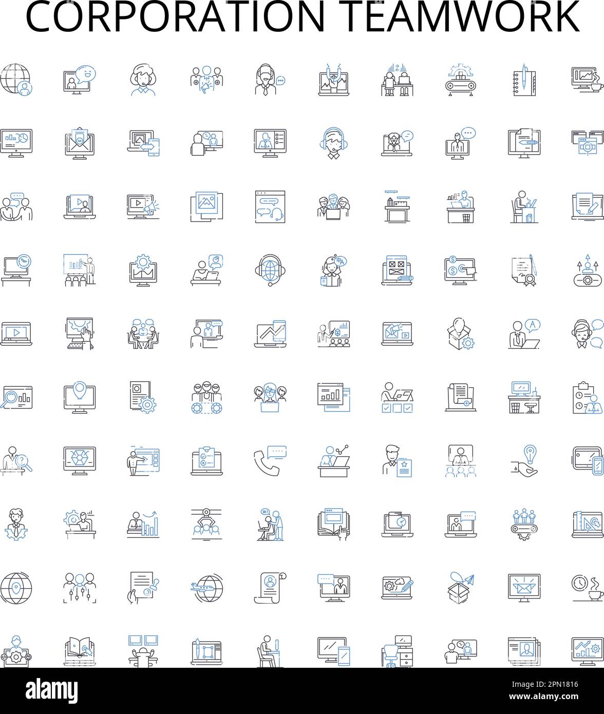 Corporation teamwork outline icons collection. Cooperation ...