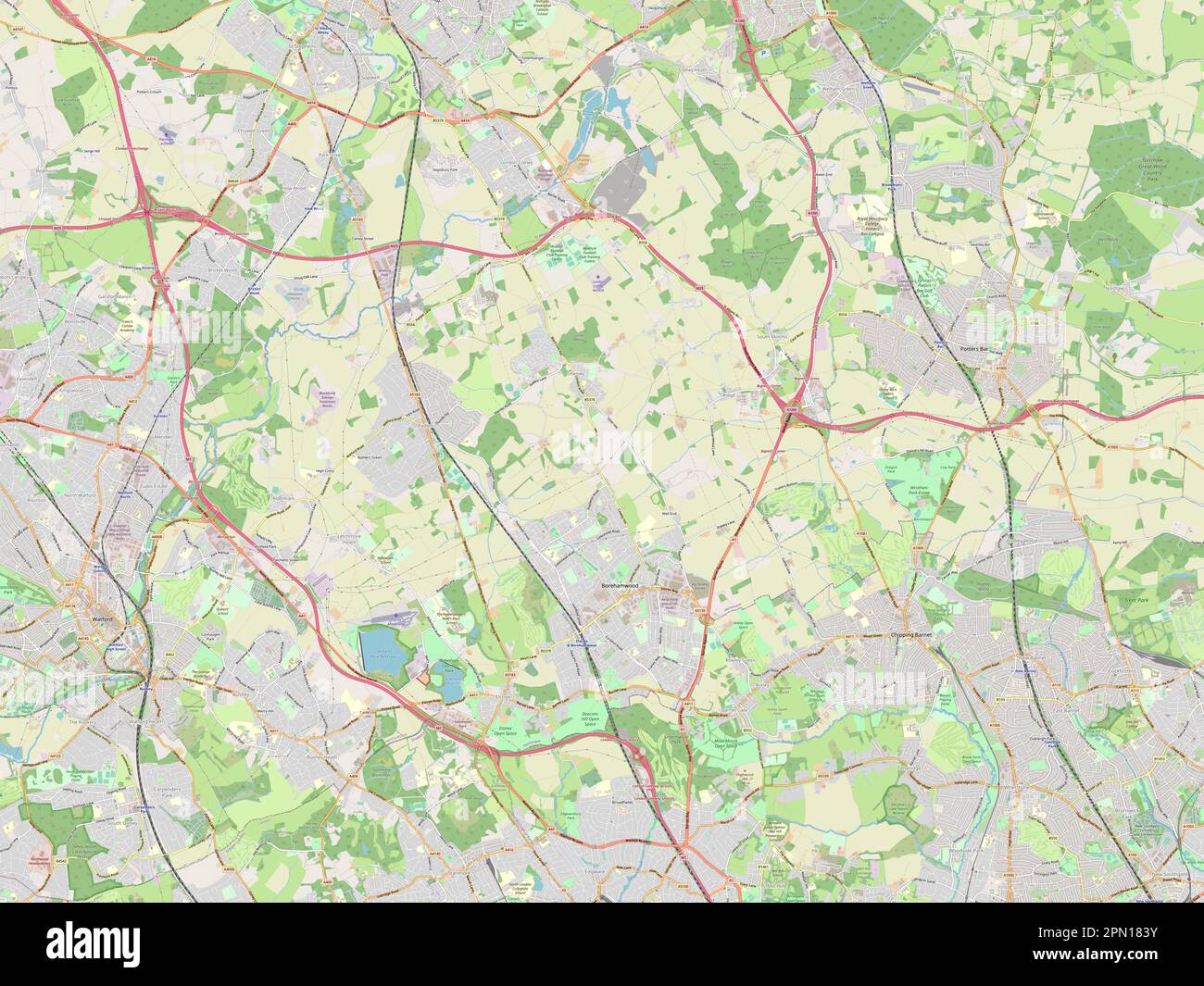 Hertsmere, non metropolitan district of England - Great Britain. Open Street Map Stock Photo