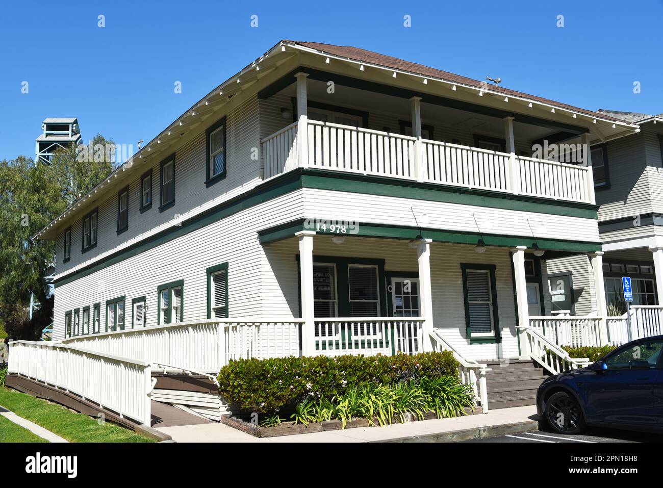 IRVINE, CALIFORNIA - 9 APR 2023: The former Hotel building in Old Town Irvine , now used as offices, a California Historic landmark. Stock Photo