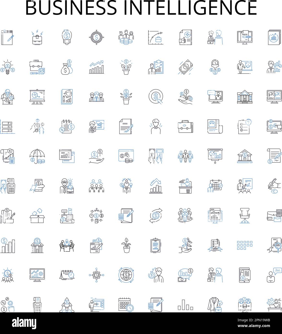 Business Intelligence outline icons collection. Business, Intelligence ...