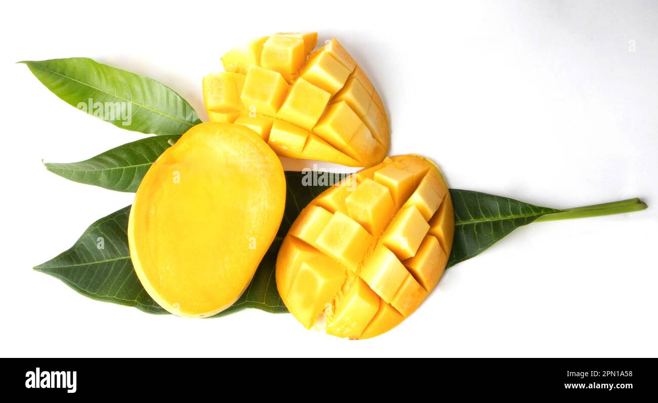 Fresh Yellow ripen Mango with leaf isolated Stock Photo Alamy